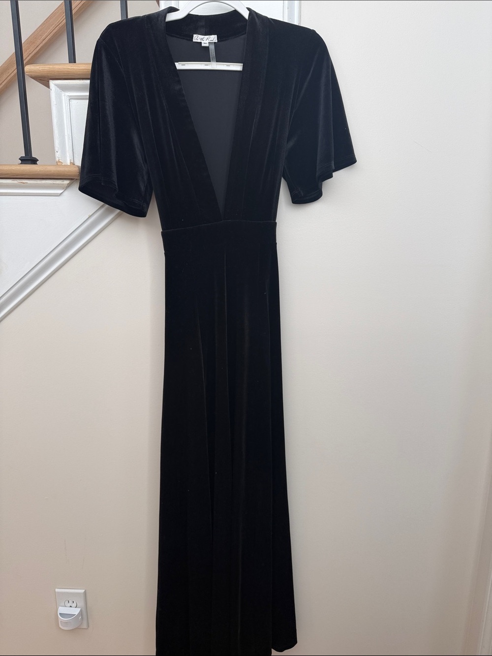 On The Road Black Velvet Plunging V Maxi Dress